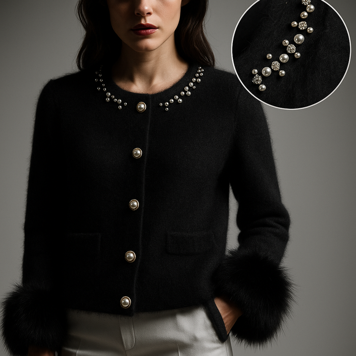 Aurelia™ | Pearl-Trim Cashmere Cardigan