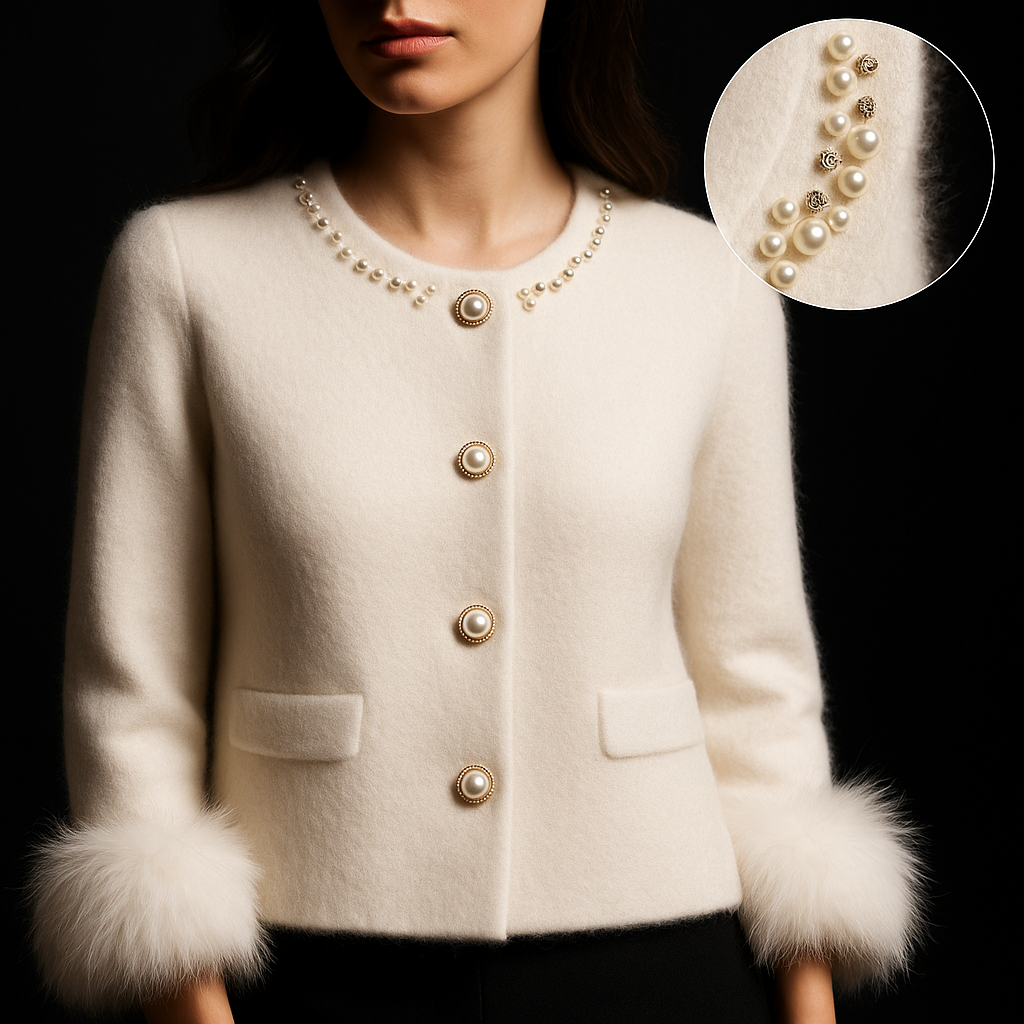 Aurelia™ | Pearl-Trim Cashmere Cardigan