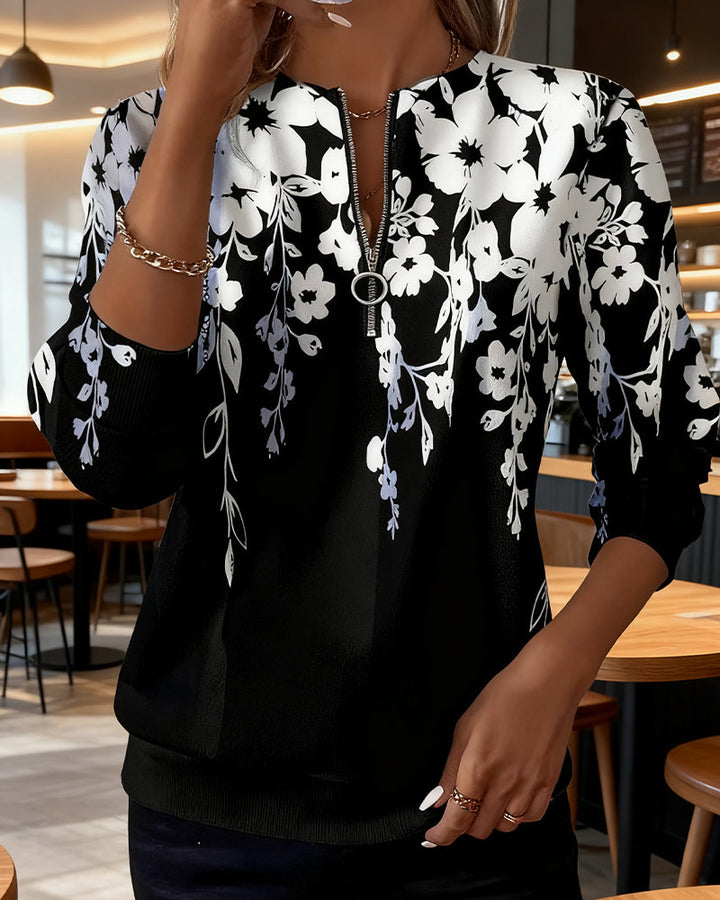 Floral Print Half-Zip Sweatshirt for Women