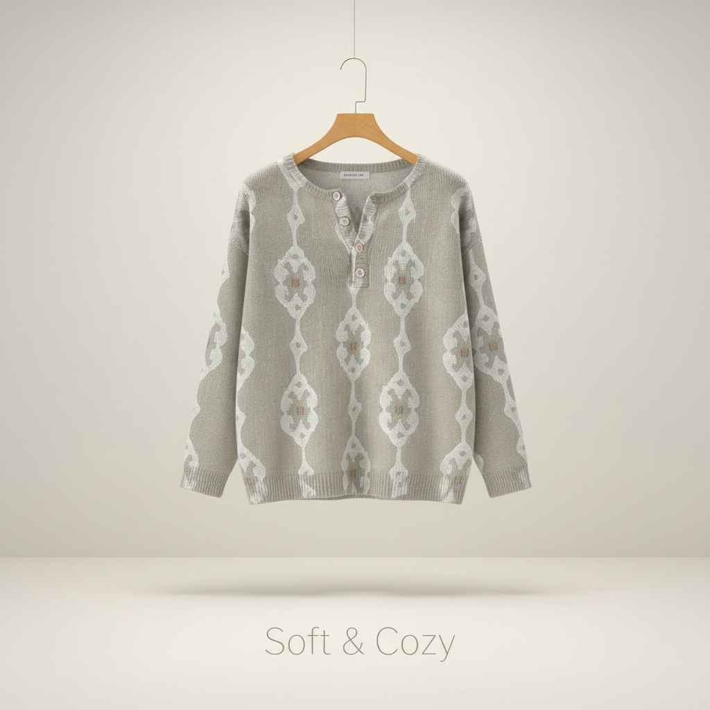 Keira™ – Vintage Abstract Buttoned Sweater
