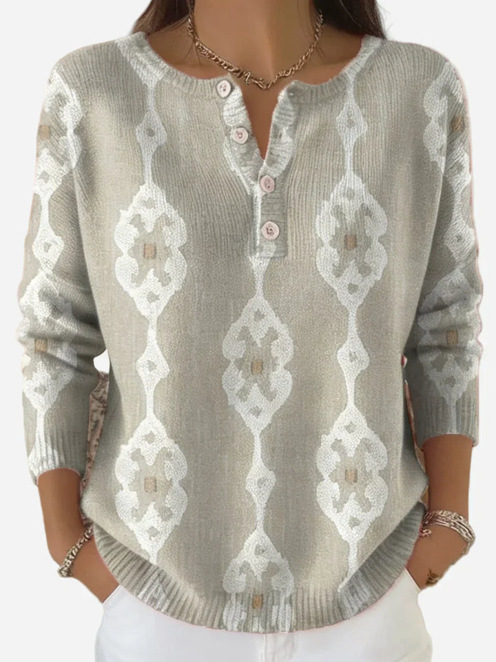 Keira™ – Vintage Abstract Buttoned Sweater
